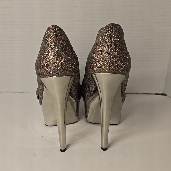 Glittery Silver Peep Toe Heels - Picture 5 of 7